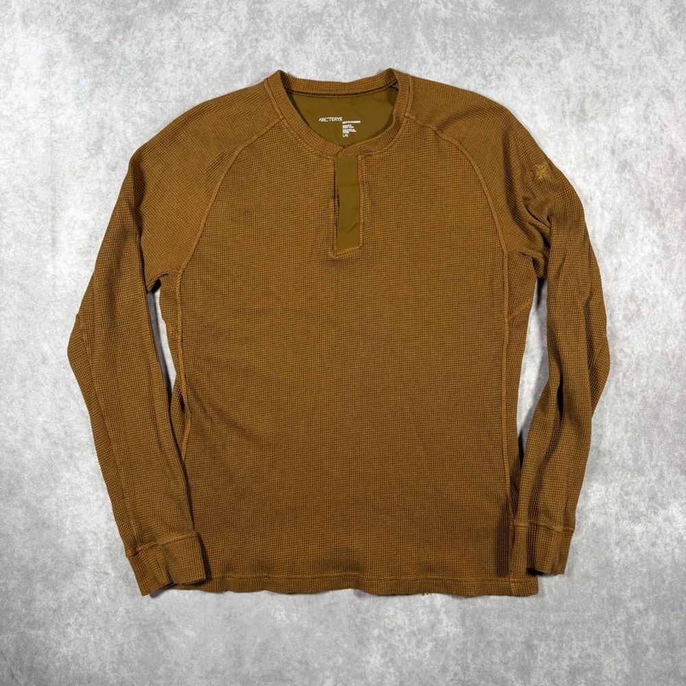 Arc'teryx Mens L Brown Sirrus Thermal Waffle Knit Henley Long Sleeve Shirt